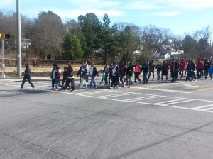 Marchers go from Trinity C.M.E. Church to Toccoa City Hall as part of MLK commemorations in Toccoa Monday