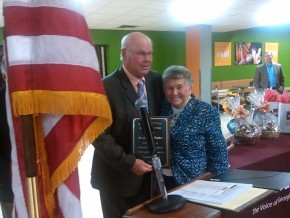 Hall of Fame honoree Edna Prather (right) receives her award