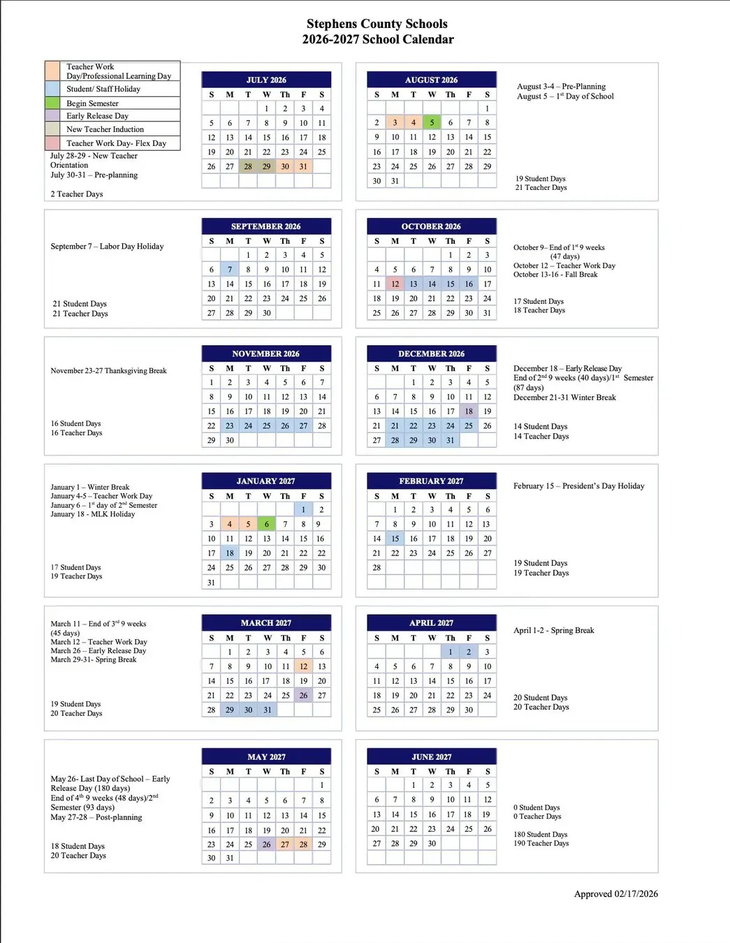 Stephens County Schools 2026-27 Calendar - WNEG
